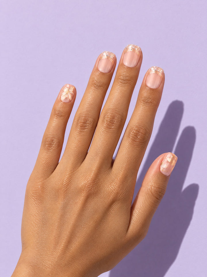 Golden Blossom Short Square Press-On Nails