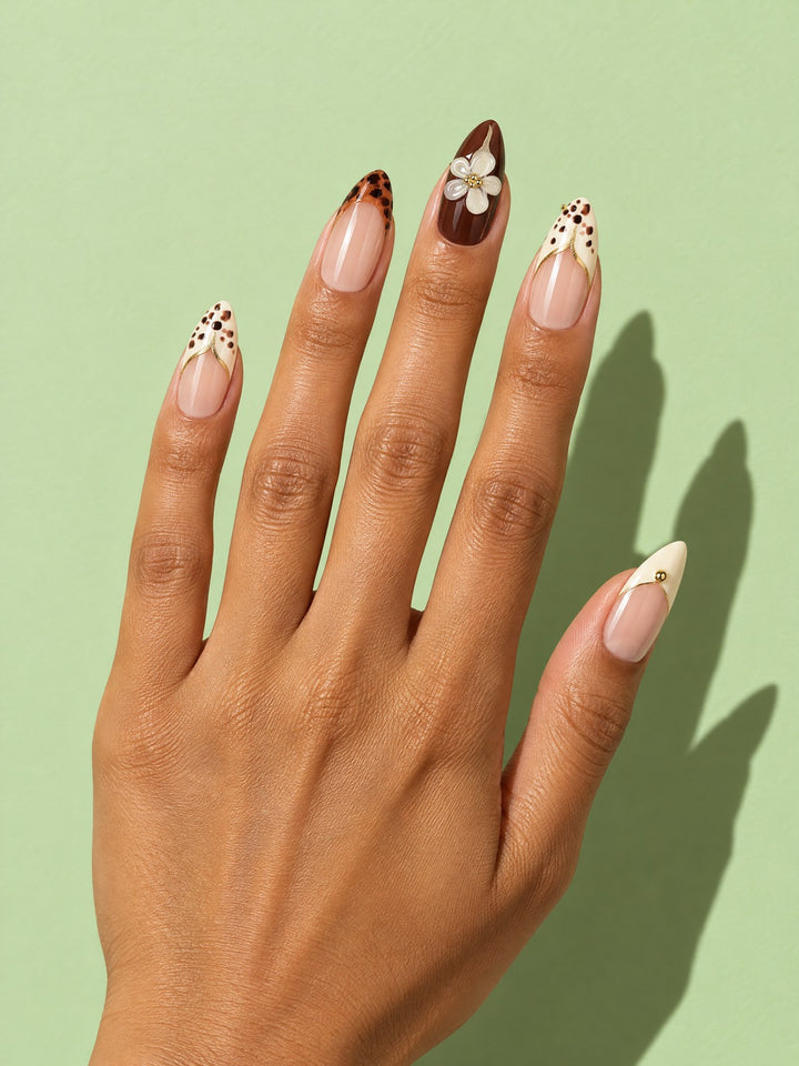 Leopard & Blossom French Almond Press-On Nails