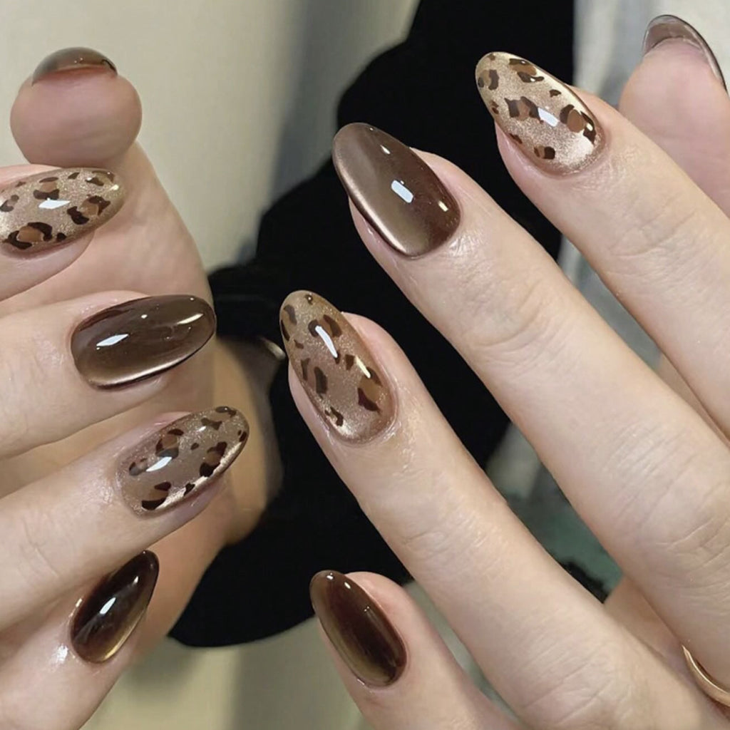 Tortoiseshell Espresso Almond Press-On Nails – espresso shimmer with amber tortoiseshell accents, photo 4