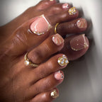 Rhinestone French Press-On Toenails – pink french toenails with gold lines and rhinestones, photo 4