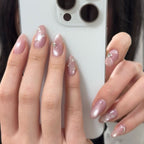 Pink Cat Eye Rhinestone Almond Press-On Nails – mauve-pink cat eye with rhinestone accents, photo 4