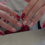 Burgundy Floral French Almond Press-On Nails – burgundy french tips with a 3d pink lily, photo 4