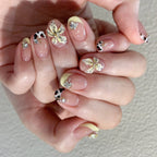 Buttercup Blossom Short Press-On Nails – buttery yellow french tips with a 3d blossom and crystals, photo 4