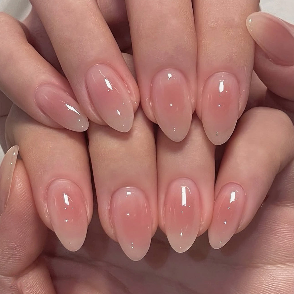 Blush Gradient Almond Press-On Nails – blush pink jelly gradient fading to a sheer tip, photo 4