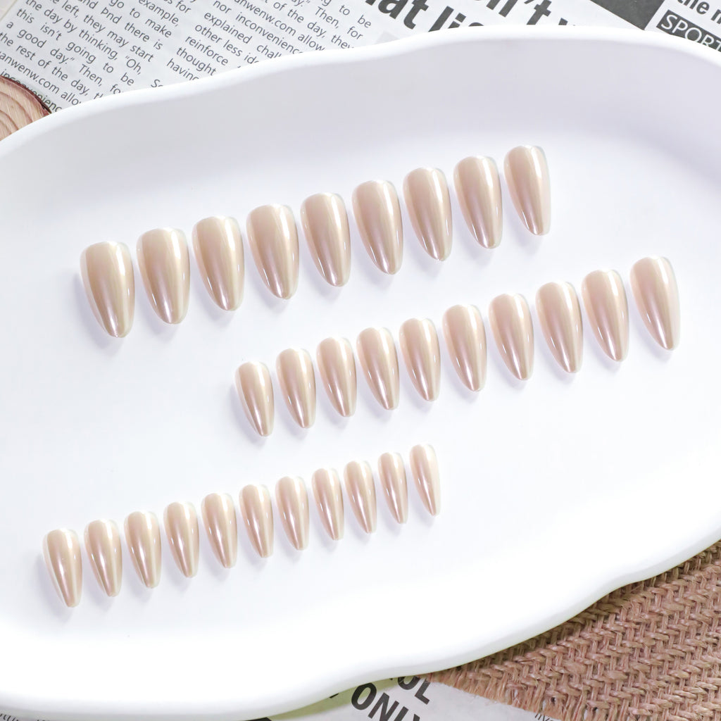 Champagne Pearl Chrome Almond Press-On Nails – champagne nude with a pearly chrome glaze, photo 7