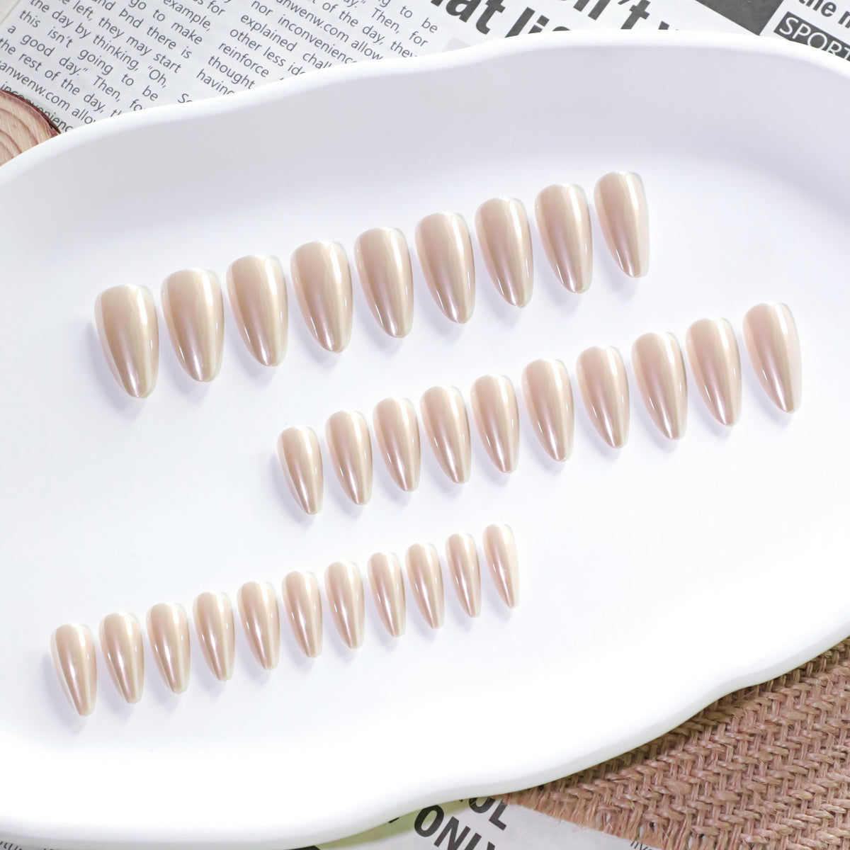 Champagne Pearl Chrome Almond Press-On Nails – champagne nude with a pearly chrome glaze, photo 7