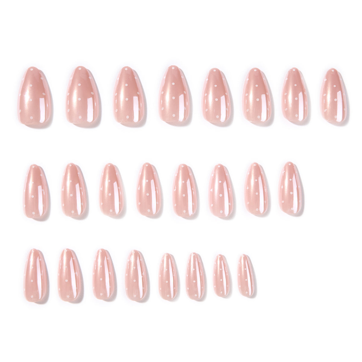 Pearl Glazed Almond Press-On Nails – pearly glazed pink with tiny white dots, photo 7