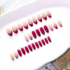 Burgundy Floral French Almond Press-On Nails – burgundy french tips with a 3d pink lily, photo 7