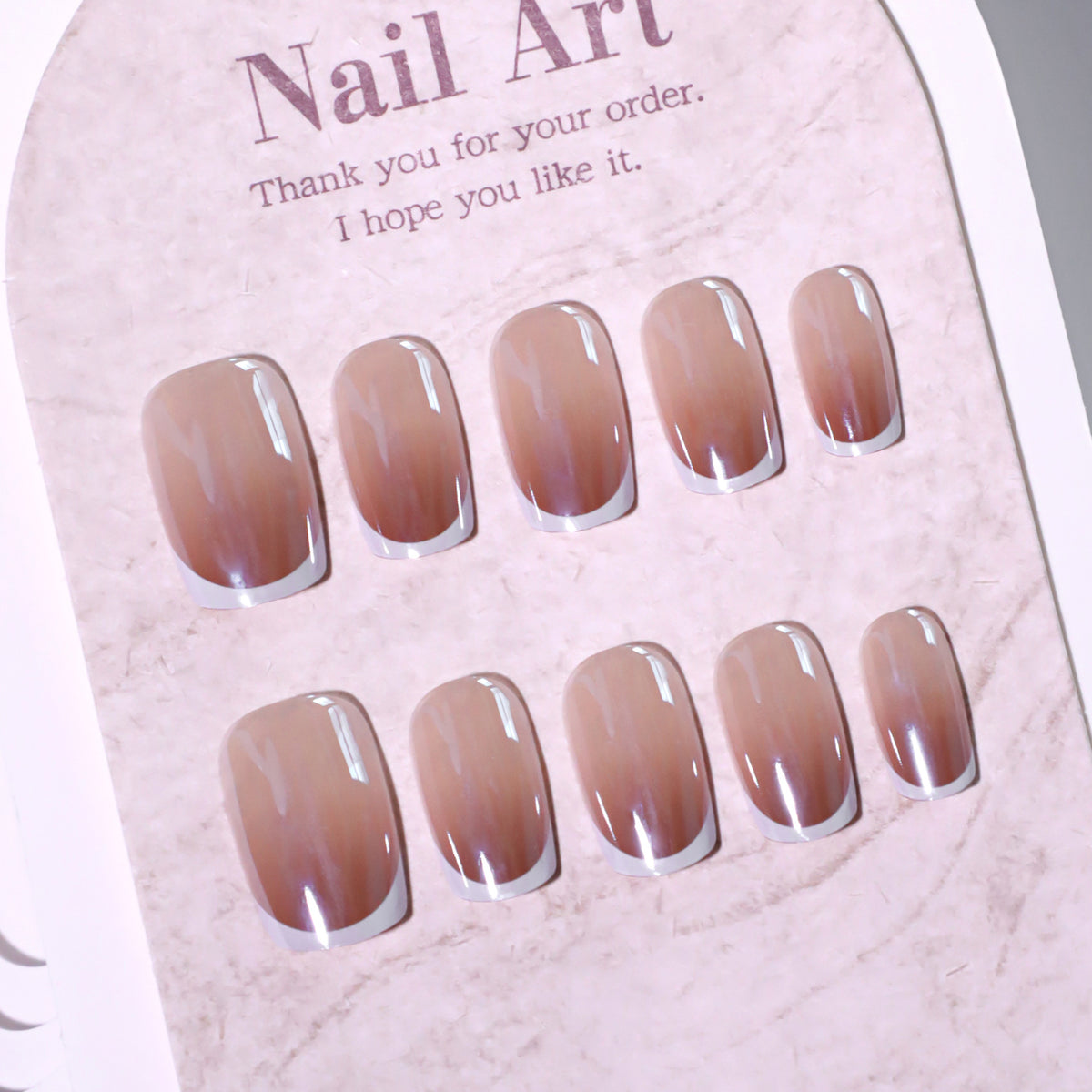 Nude Gradient French Short Square Press-On Nails – nude-to-cocoa gradient with crisp white french tips, photo 5