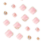 Rhinestone French Press-On Toenails – pink french toenails with gold lines and rhinestones, photo 5