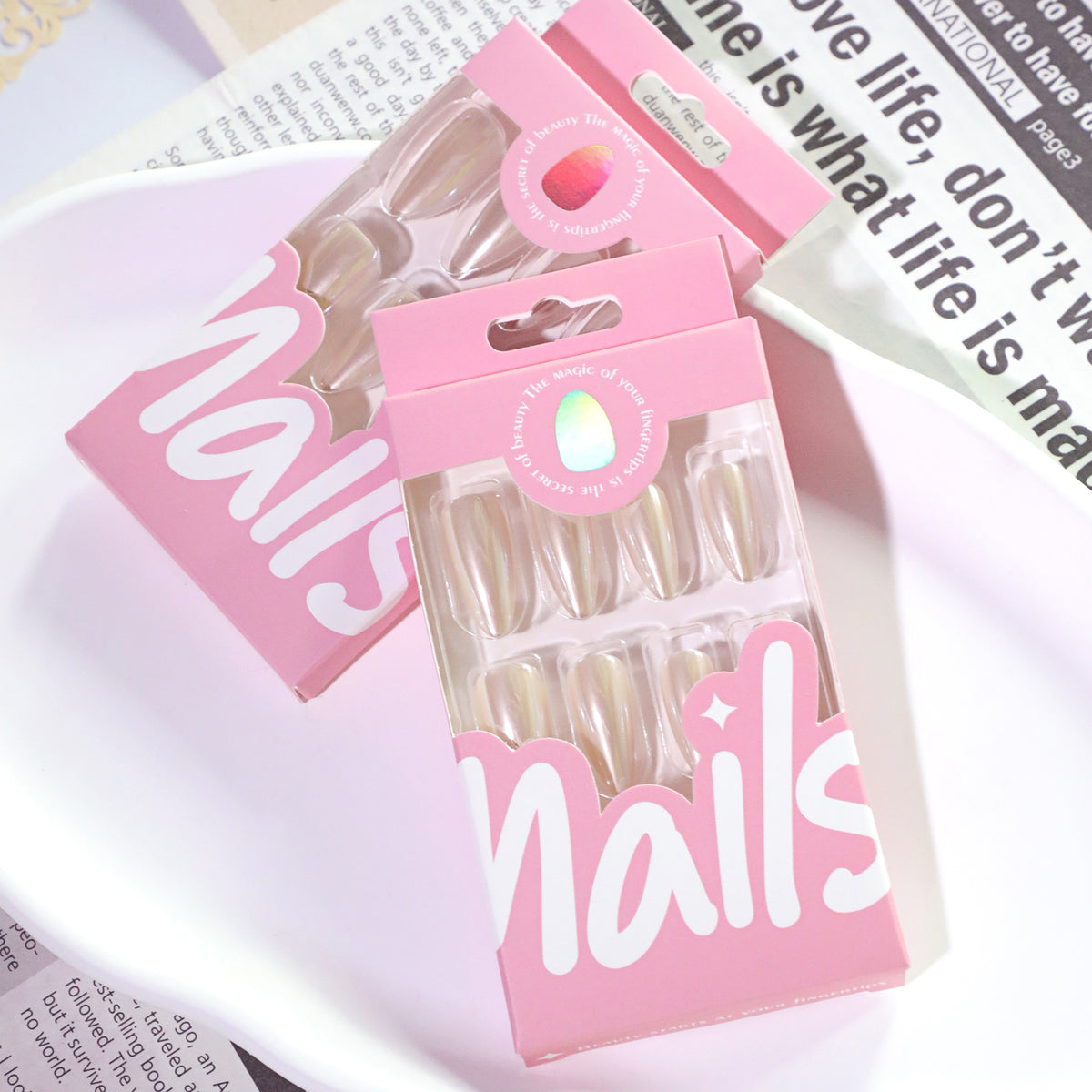 Champagne Pearl Chrome Almond Press-On Nails – champagne nude with a pearly chrome glaze, photo 5