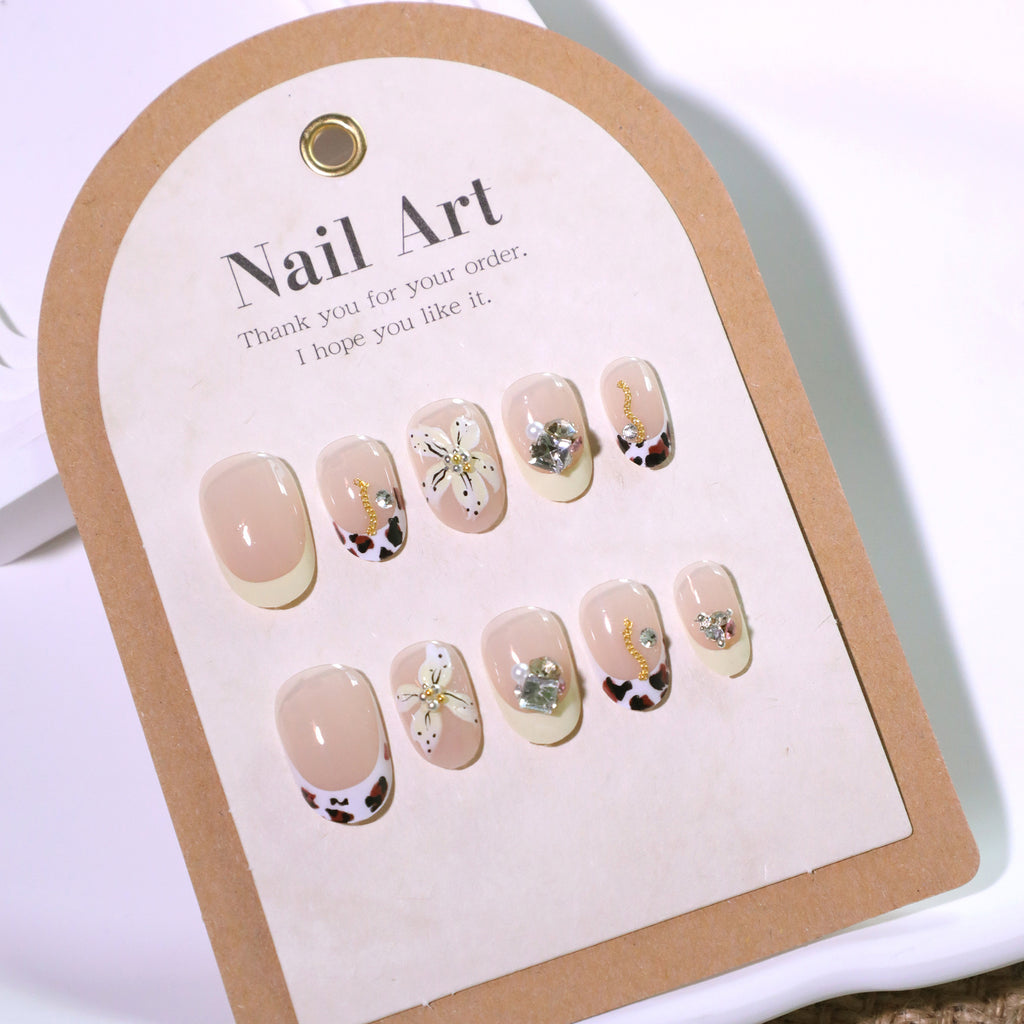 Buttercup Blossom Short Press-On Nails – buttery yellow french tips with a 3d blossom and crystals, photo 5