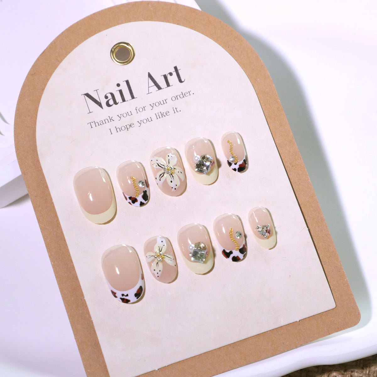 Buttercup Blossom Short Press-On Nails – buttery yellow french tips with a 3d blossom and crystals, photo 5