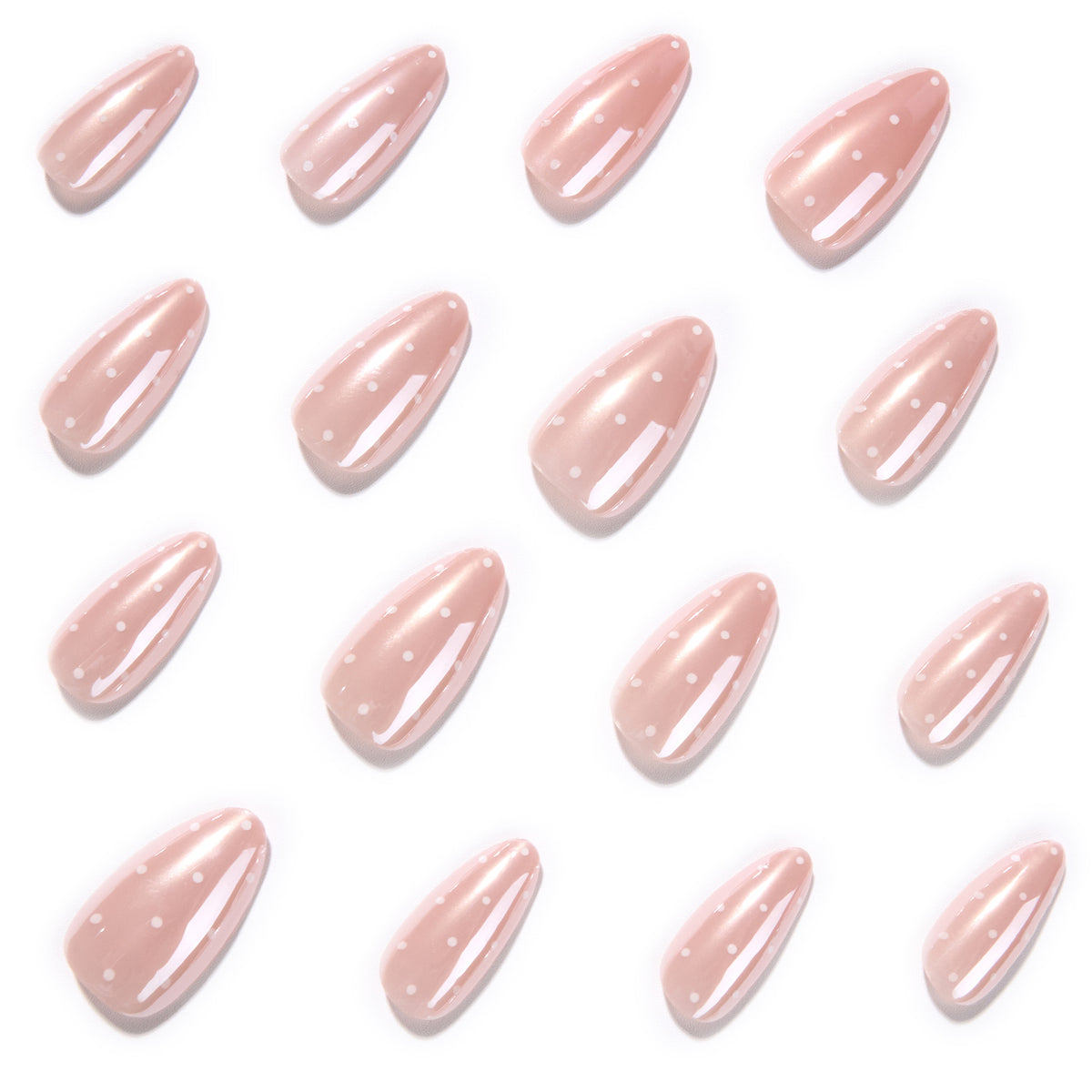 Pearl Glazed Almond Press-On Nails – pearly glazed pink with tiny white dots, photo 5