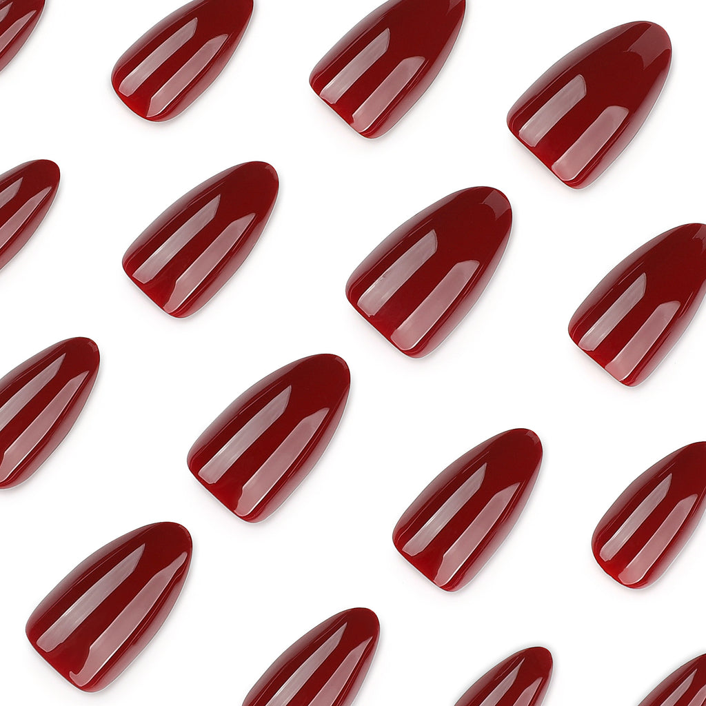 Wine Red Almond Press-On Nails – deep glossy wine red, photo 5