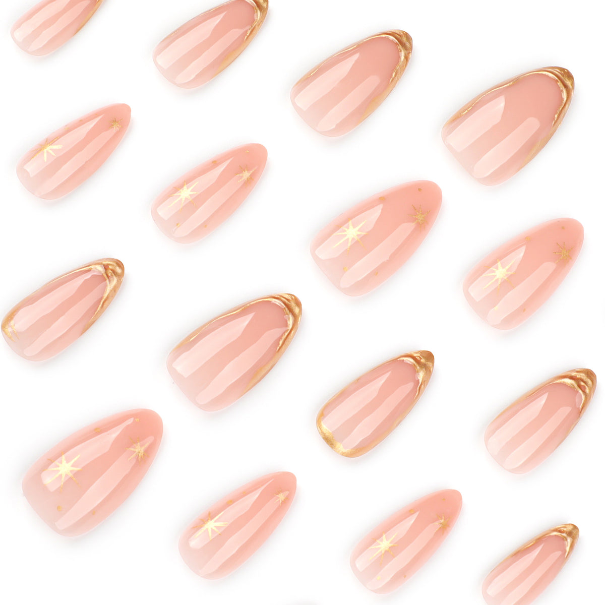 Gold Outline French Almond Press-On Nails – peachy nude with fine gold outline french tips, photo 5