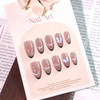 Mocha Butterfly Almond Press-On Nails – mocha with black french tips, crystals and a 3d butterfly, photo 5