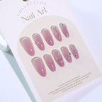 Pink Cat Eye Rhinestone Almond Press-On Nails – mauve-pink cat eye with rhinestone accents, photo 5