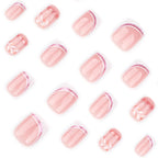 White Swirl French Short Square Press-On Nails – curved white french tips edged in pink glitter, photo 5