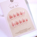 Custard Blush French Short Square Press-On Nails – custard cream french tips on shimmer blush pink, photo 5