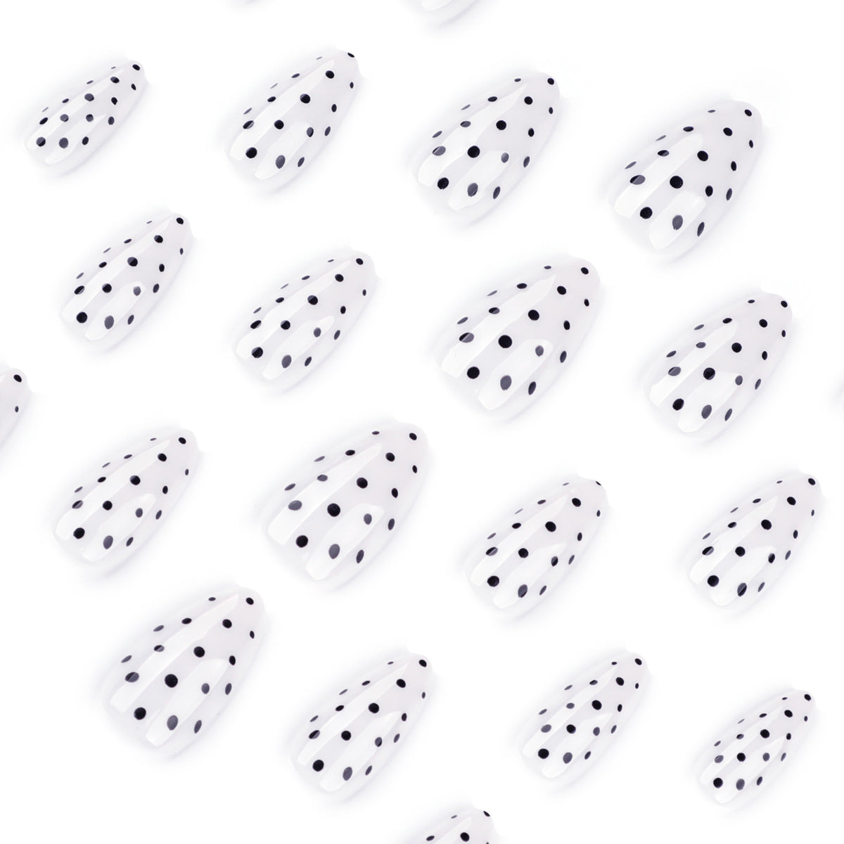 Black Polka Dot Almond Press-On Nails – milky white with tiny black polka dots, photo 5