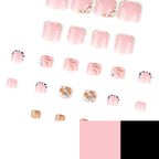 Rhinestone French Press-On Toenails – pink french toenails with gold lines and rhinestones, photo 6