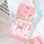 Sunset Floral French Almond Press-On Nails – orange, pink, yellow and blue ombré tips with 3d flowers, photo 6