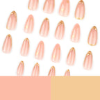 Gold Outline French Almond Press-On Nails – peachy nude with fine gold outline french tips, photo 6