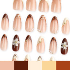 Leopard & Blossom French Almond Press-On Nails – leopard french tips, gold lines, pearls, 3d blossom, photo 6