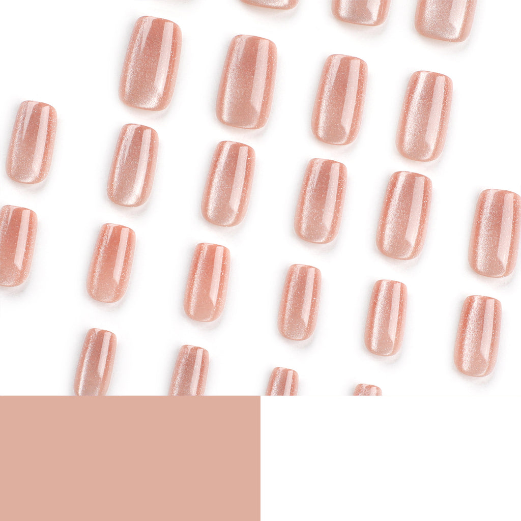 Rose Cat Eye Short Square Press-On Nails – rosy nude cat eye with a soft shifting shimmer, photo 6