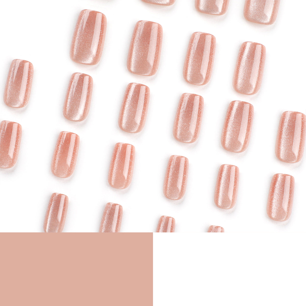 Rose Cat Eye Short Square Press-On Nails – rosy nude cat eye with a soft shifting shimmer, photo 6