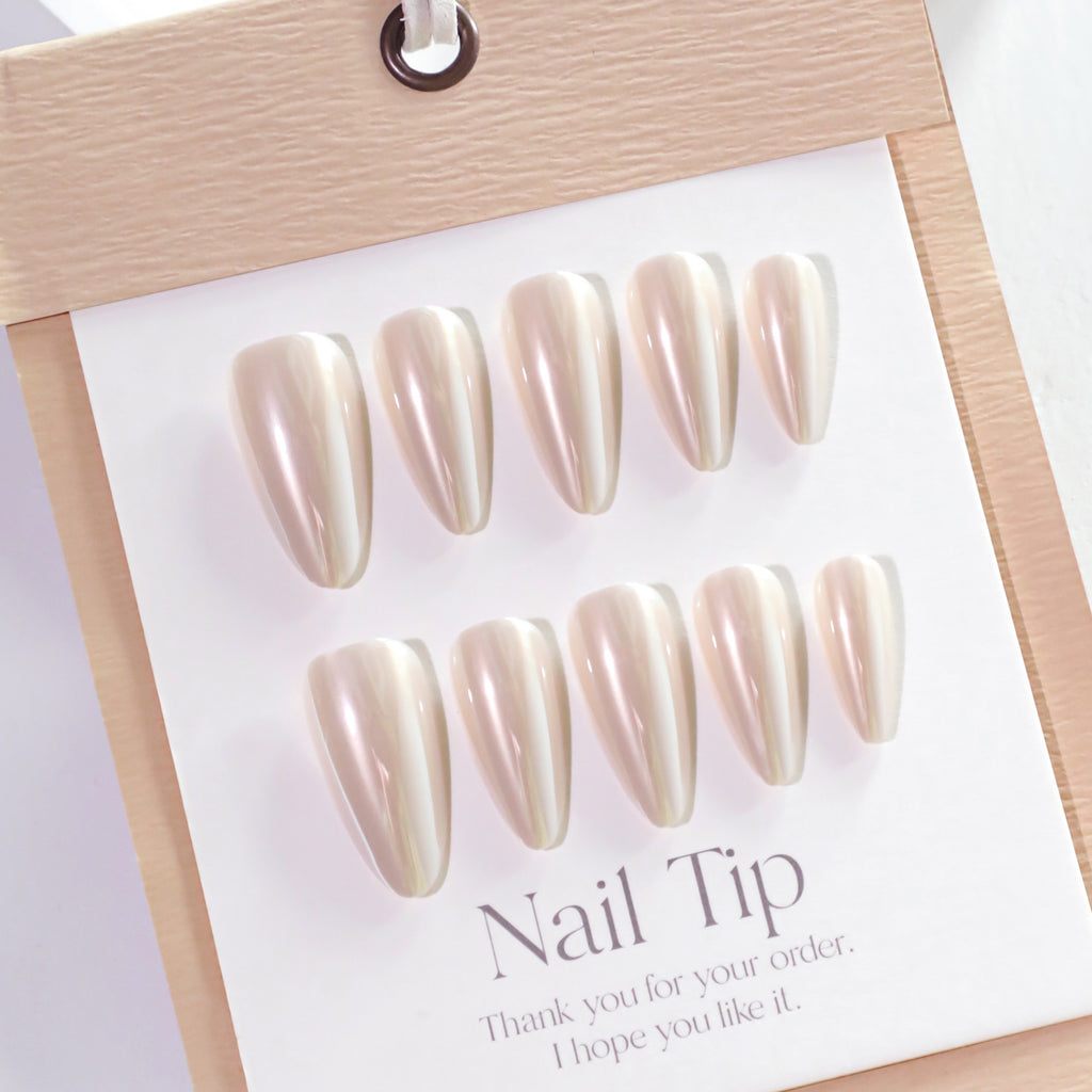Champagne Pearl Chrome Almond Press-On Nails – champagne nude with a pearly chrome glaze, photo 6
