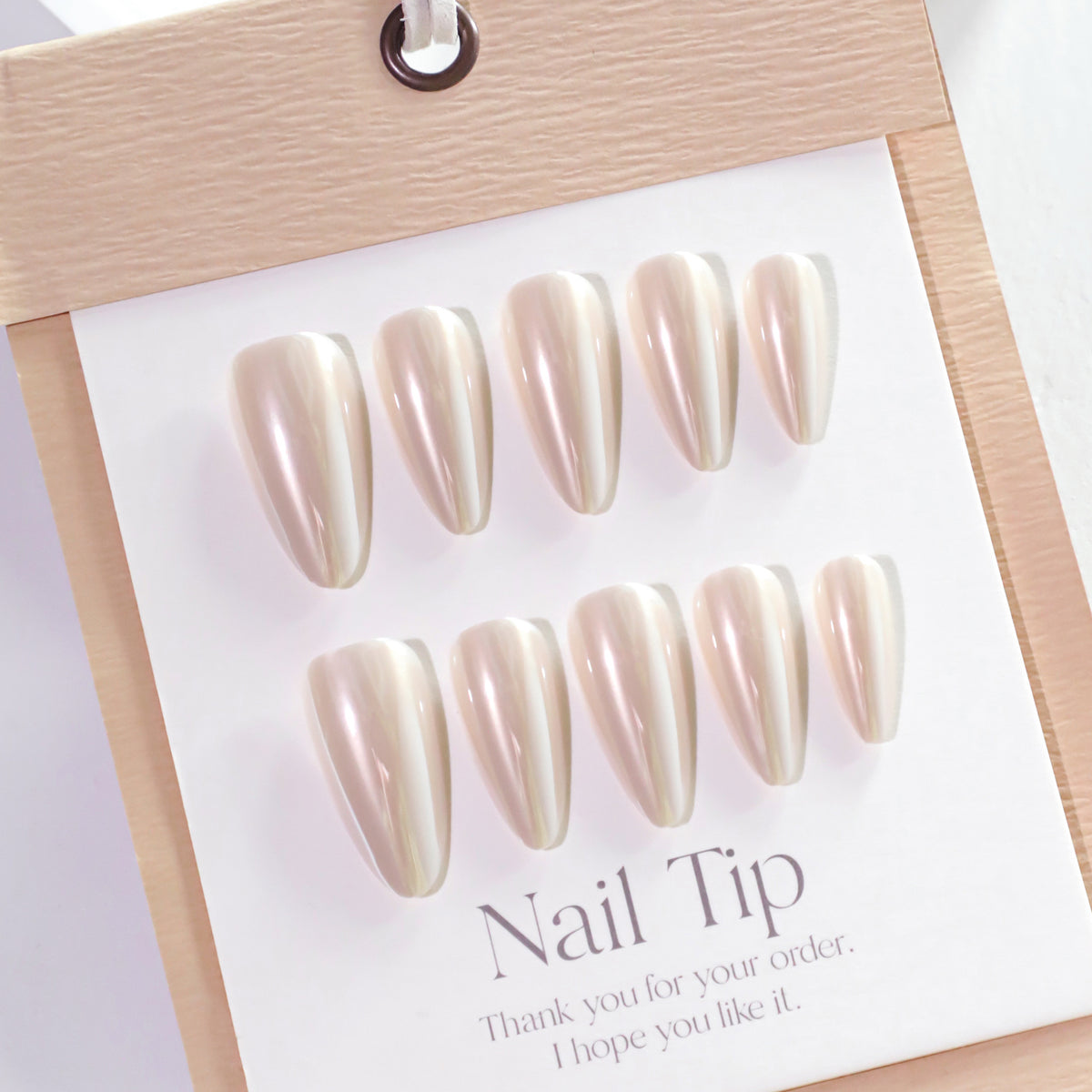 Champagne Pearl Chrome Almond Press-On Nails – champagne nude with a pearly chrome glaze, photo 6
