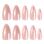 Pearl Glazed Almond Press-On Nails – full set of 10 nails: pearly glazed pink with tiny white dots