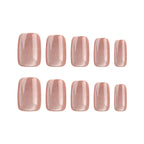 Rose Cat Eye Short Square Press-On Nails – full set of 10 nails: rosy nude cat eye with a soft shifting shimmer