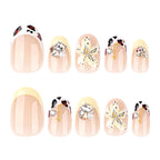 Buttercup Blossom Short Press-On Nails – full set of 10 nails: buttery yellow french tips with a 3d blossom and crystals