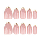 Gold Rim French Almond Press-On Nails – full set of 10 nails: blush pink with a slim metallic gold french rim