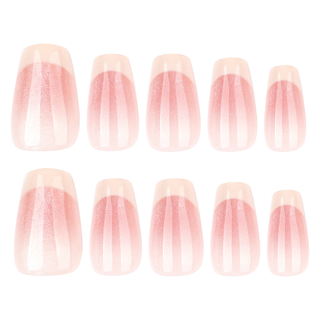 Custard Blush French Short Square Press-On Nails – full set of 10 nails: custard cream french tips on shimmer blush pink