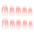 Custard Blush French Short Square Press-On Nails – full set of 10 nails: custard cream french tips on shimmer blush pink