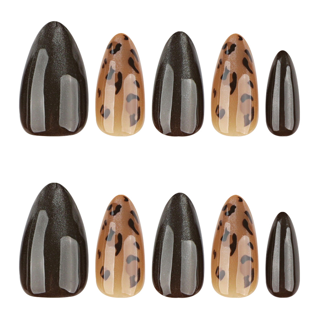 Tortoiseshell Espresso Almond Press-On Nails – full set of 10 nails: espresso shimmer with amber tortoiseshell accents