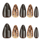 Tortoiseshell Espresso Almond Press-On Nails – full set of 10 nails: espresso shimmer with amber tortoiseshell accents