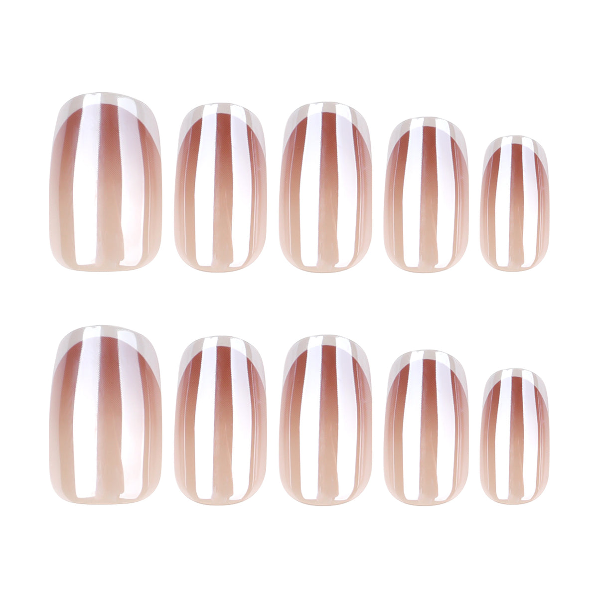 Nude Gradient French Short Square Press-On Nails – full set of 10 nails: nude-to-cocoa gradient with crisp white french tips