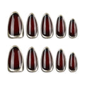 Black Cherry Gold Rim Almond Press-On Nails – full set of 10 nails: black-cherry jelly framed by a metallic chrome rim