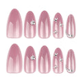 Pink Cat Eye Rhinestone Almond Press-On Nails – full set of 10 nails: mauve-pink cat eye with rhinestone accents