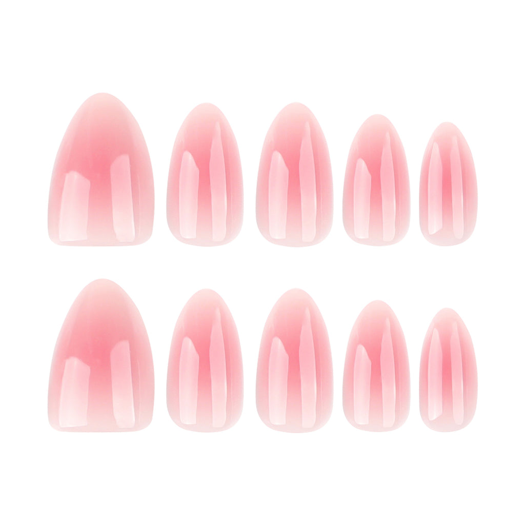 Blush Gradient Almond Press-On Nails – full set of 10 nails: blush pink jelly gradient fading to a sheer tip