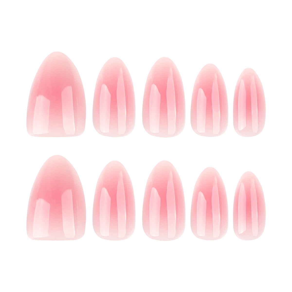 Blush Gradient Almond Press-On Nails – full set of 10 nails: blush pink jelly gradient fading to a sheer tip