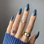 Almond Press-On Nails – Jewel Tones – Slate Blue