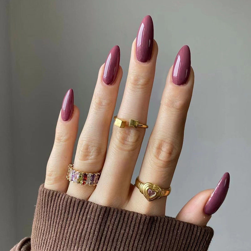Almond Press-On Nails – Rosy Nudes – Plum Rose