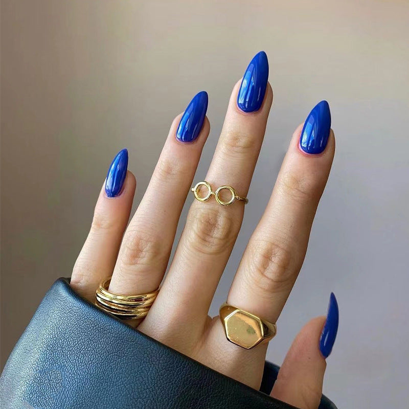 Almond Press-On Nails – Jewel Tones – Cobalt Blue