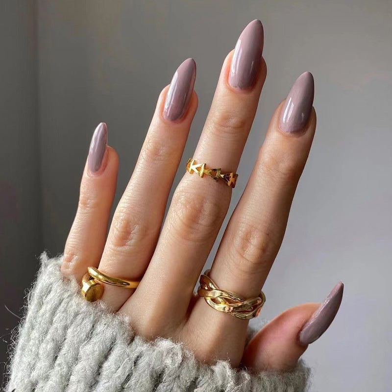 Almond Press-On Nails – Earth Tones – Taupe Grey